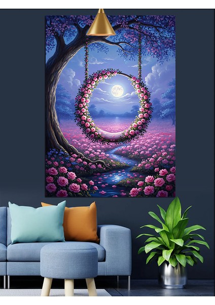 Orman ve Çiçek Temalı Pembe Halka Salıncak Dekoratif Kanvas - Mdf Ahşap Tablo indirimleri