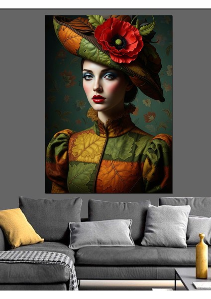 Şapkalı Vintage Kadın Portresi Dekoratif Kanvas - Mdf Ahşap Tablo fiyatları