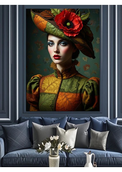 Şapkalı Vintage Kadın Portresi Dekoratif Kanvas - Mdf Ahşap Tablo modelleri