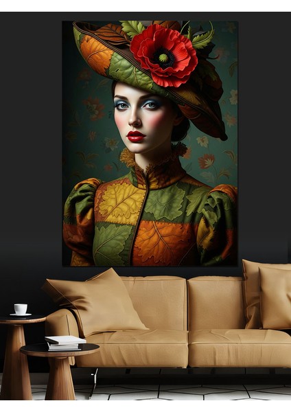 Şapkalı Vintage Kadın Portresi Dekoratif Kanvas - Mdf Ahşap Tablo indirimleri