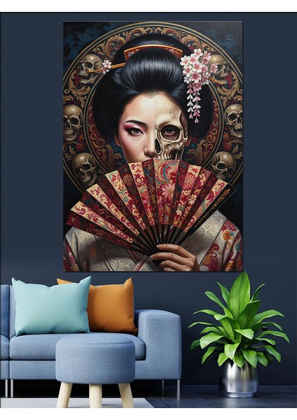 Japon Geleneksel Kadın Portresi Dekoratif Kanvas - Mdf Ahşap Tablo