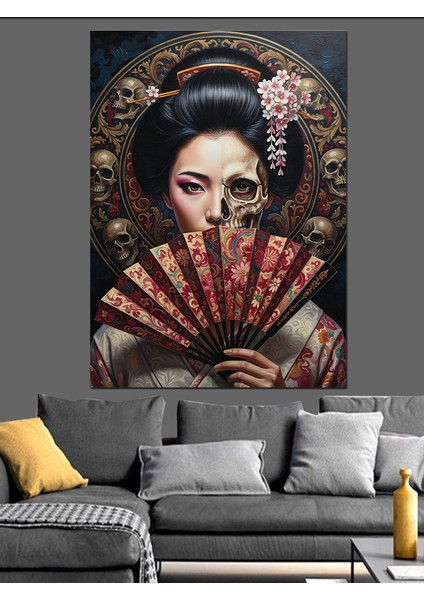 Japon Geleneksel Kadın Portresi Dekoratif Kanvas - Mdf Ahşap Tablo fırsatları