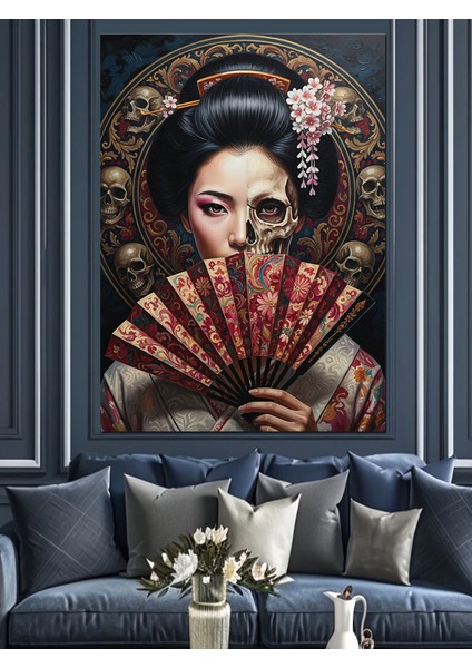 Japon Geleneksel Kadın Portresi Dekoratif Kanvas - Mdf Ahşap Tablo indirimleri
