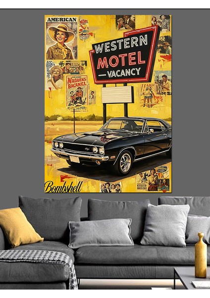 Retro Tabela Sokak Manzarası Dekoratif Kanvas - Mdf Ahşap Tablo