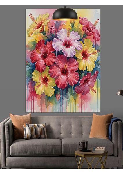Renkli Çiçek Buketi Suluboya Sanatı Dekoratif Kanvas - Mdf Ahşap Tablo
