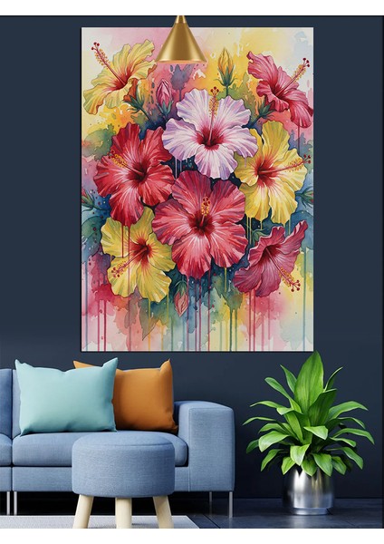 Renkli Çiçek Buketi Suluboya Sanatı Dekoratif Kanvas - Mdf Ahşap Tablo fiyatları