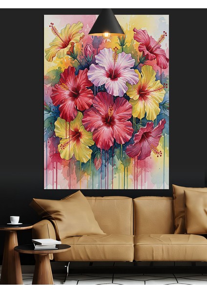 Renkli Çiçek Buketi Suluboya Sanatı Dekoratif Kanvas - Mdf Ahşap Tablo modelleri