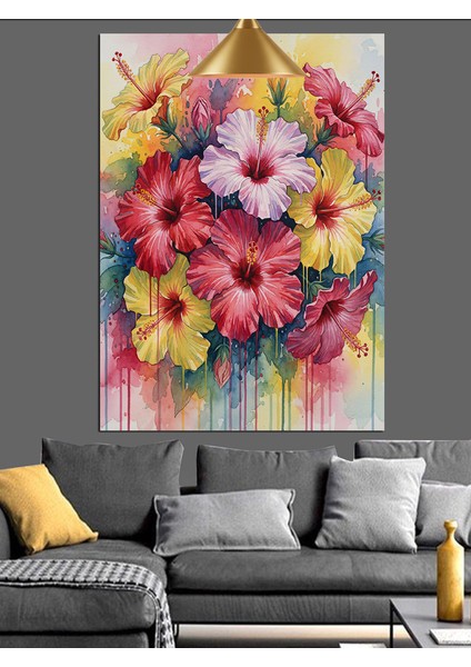 Renkli Çiçek Buketi Suluboya Sanatı Dekoratif Kanvas - Mdf Ahşap Tablo fırsatları