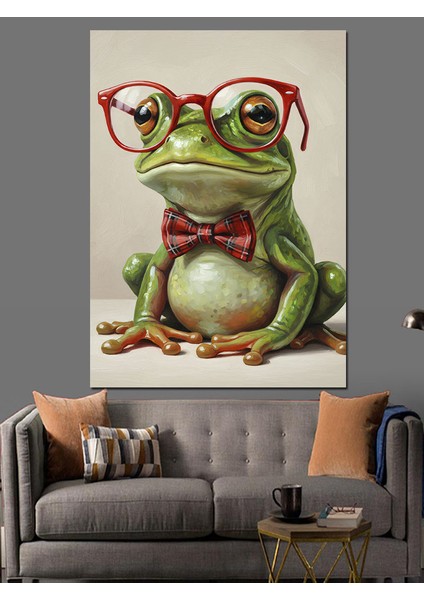 Gözlüklü Kurbağa Komik Hayvan Dekoratif Kanvas - Mdf Ahşap Tablo