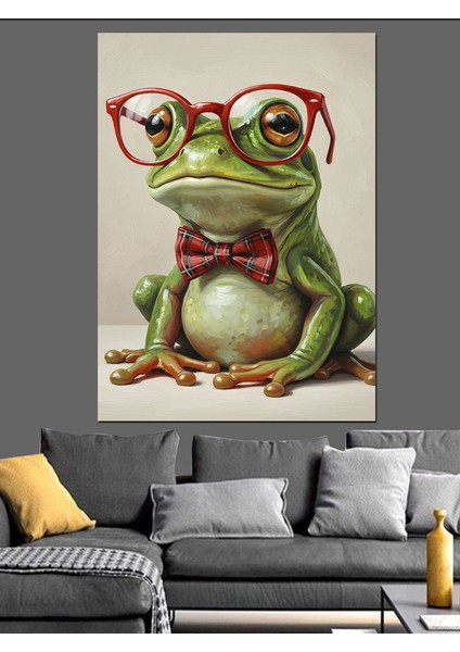 Gözlüklü Kurbağa Komik Hayvan Dekoratif Kanvas - Mdf Ahşap Tablo fiyatları