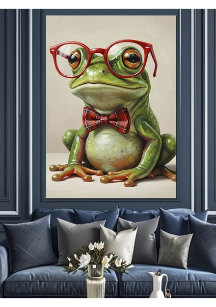 Gözlüklü Kurbağa Komik Hayvan Dekoratif Kanvas - Mdf Ahşap Tablo modelleri