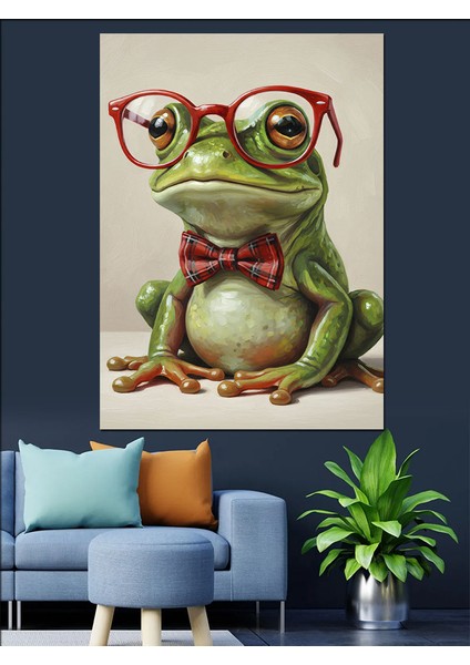 Gözlüklü Kurbağa Komik Hayvan Dekoratif Kanvas - Mdf Ahşap Tablo fırsatları