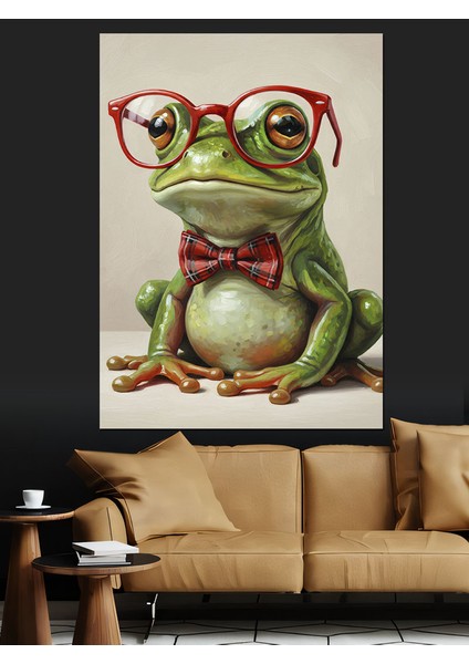 Gözlüklü Kurbağa Komik Hayvan Dekoratif Kanvas - Mdf Ahşap Tablo indirimleri