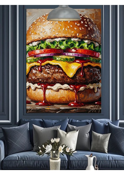 Büyük Hamburger Yiyecek Resmi Dekoratif Kanvas - Mdf Ahşap Tablo fiyatları