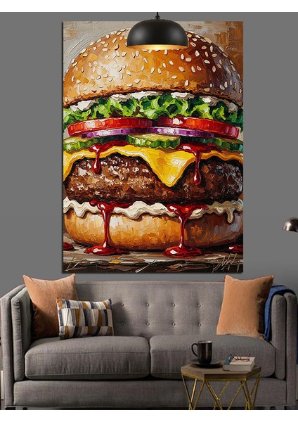 Büyük Hamburger Yiyecek Resmi Dekoratif Kanvas - Mdf Ahşap Tablo modelleri