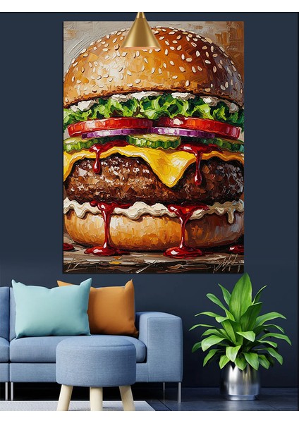 Büyük Hamburger Yiyecek Resmi Dekoratif Kanvas - Mdf Ahşap Tablo fırsatları