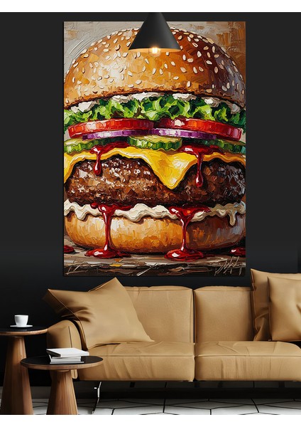 Büyük Hamburger Yiyecek Resmi Dekoratif Kanvas - Mdf Ahşap Tablo indirimleri