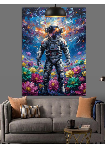 Uzay Çiçekler ve Astronot Dekoratif Kanvas - Mdf Ahşap Tablo fiyatları