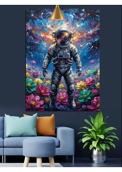 Uzay Çiçekler ve Astronot Dekoratif Kanvas - Mdf Ahşap Tablo modelleri