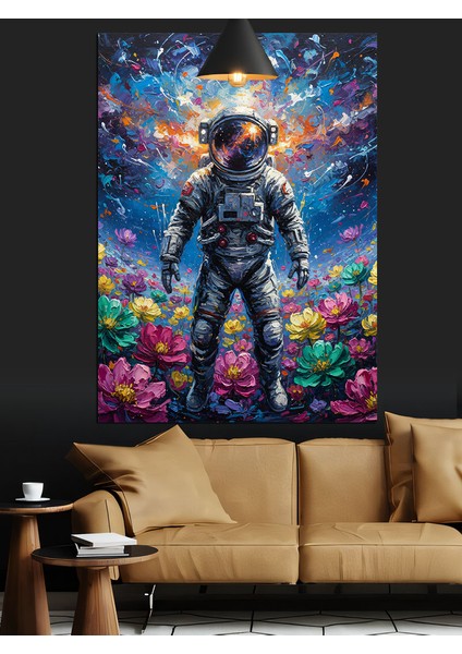 Uzay Çiçekler ve Astronot Dekoratif Kanvas - Mdf Ahşap Tablo fırsatları