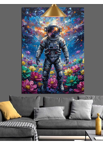 Uzay Çiçekler ve Astronot Dekoratif Kanvas - Mdf Ahşap Tablo indirimleri