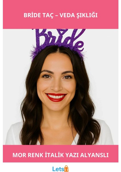 Mor Renk Bekarlığa Veda Italik Yazı Alyanslı Bride Taç