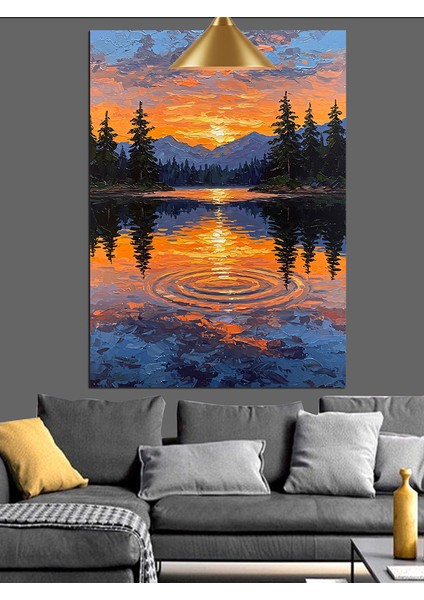 Gün Batımı Göl Manzarası Dekoratif Kanvas - Mdf Ahşap Tablo