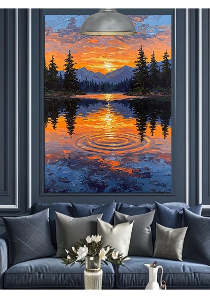 Gün Batımı Göl Manzarası Dekoratif Kanvas - Mdf Ahşap Tablo fiyatları