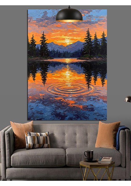 Gün Batımı Göl Manzarası Dekoratif Kanvas - Mdf Ahşap Tablo modelleri