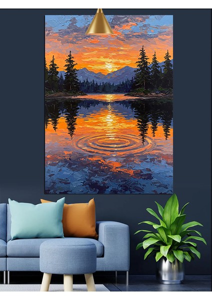 Gün Batımı Göl Manzarası Dekoratif Kanvas - Mdf Ahşap Tablo fırsatları