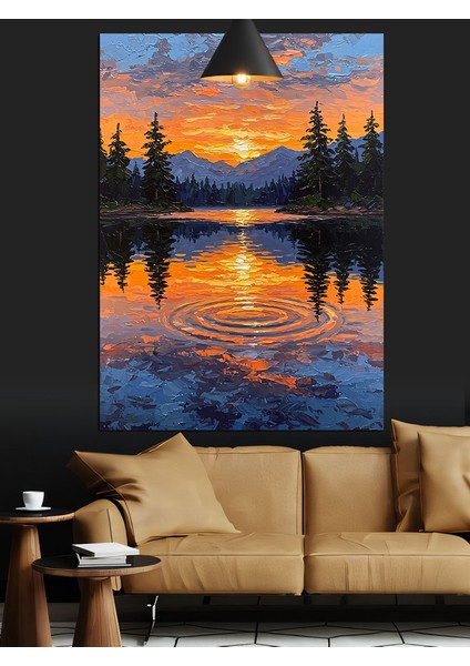 Gün Batımı Göl Manzarası Dekoratif Kanvas - Mdf Ahşap Tablo indirimleri