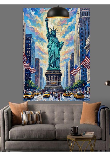 Özgürlük Heykeli New York Dekoratif Kanvas - Mdf Ahşap Tablo