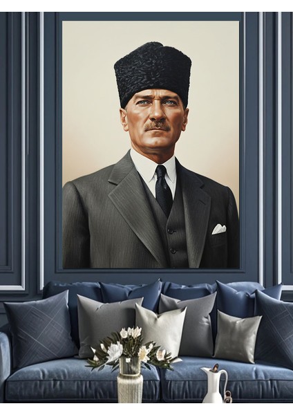 Mustafa Kemal Atatürk Portresi Dekoratif Kanvas - Mdf Ahşap Tablo