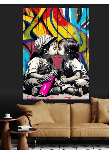 Pop Art Çocuk Aşkı Dekoratif Kanvas - Mdf Ahşap Tablo