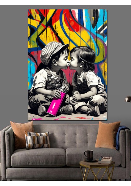 Pop Art Çocuk Aşkı Dekoratif Kanvas - Mdf Ahşap Tablo fiyatları