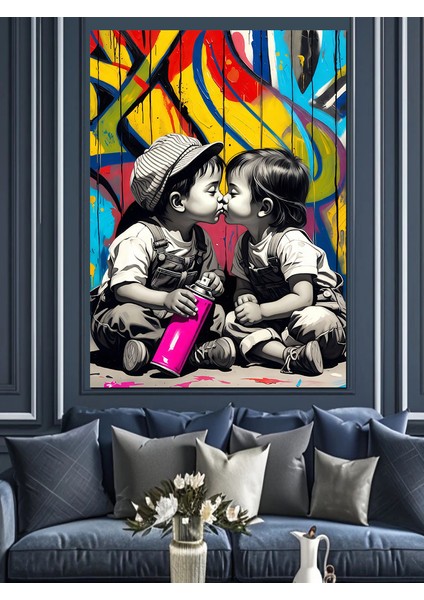 Pop Art Çocuk Aşkı Dekoratif Kanvas - Mdf Ahşap Tablo fırsatları