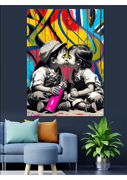 Pop Art Çocuk Aşkı Dekoratif Kanvas - Mdf Ahşap Tablo indirimleri