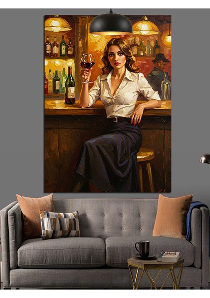 Barda Oturan Kadın Figürü Dekoratif Kanvas - Mdf Ahşap Tablo
