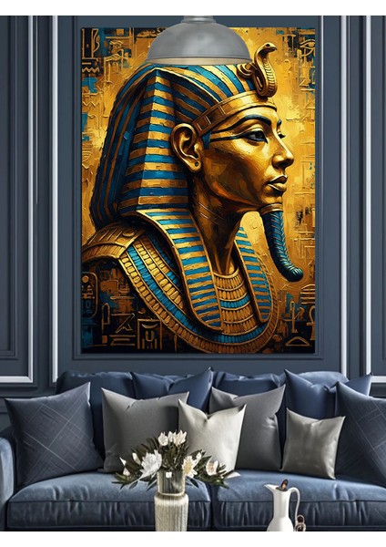 Antik Mısır Firavun Heykeli Dekoratif Kanvas - Mdf Ahşap Tablo