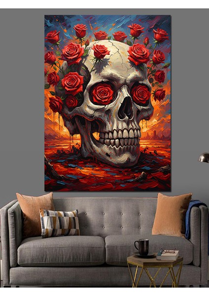 Güllü Kurukafa Gotik Sanat Dekoratif Kanvas - Mdf Ahşap Tablo fiyatları