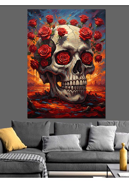 Güllü Kurukafa Gotik Sanat Dekoratif Kanvas - Mdf Ahşap Tablo modelleri