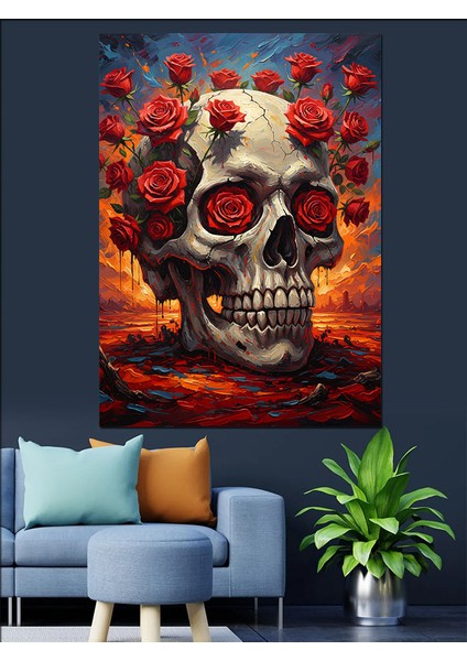 Güllü Kurukafa Gotik Sanat Dekoratif Kanvas - Mdf Ahşap Tablo indirimleri