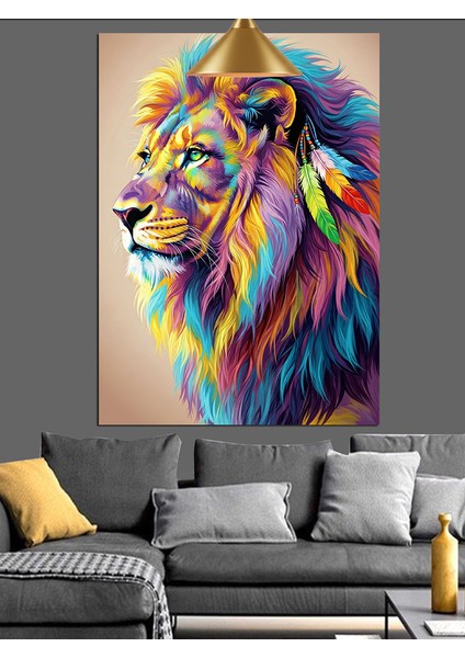 Çok Renkli Aslan Portresi Dekoratif Kanvas - Mdf Ahşap Tablo modelleri