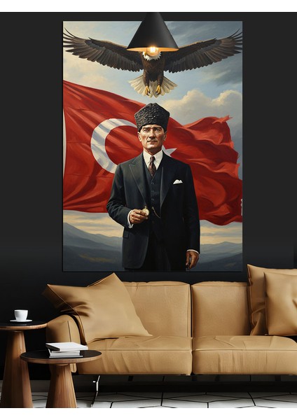 Dalgalanan Bayrak Atatürk ve Gökteki Kartal Dekoratif Kanvas - Mdf Ahşap Tablo fırsatları