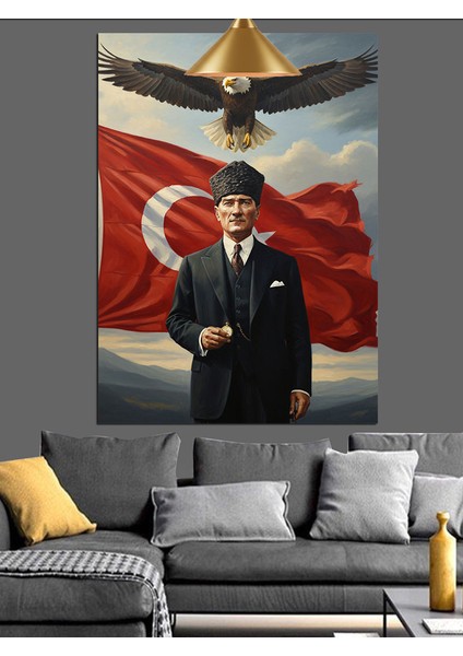 Dalgalanan Bayrak Atatürk ve Gökteki Kartal Dekoratif Kanvas - Mdf Ahşap Tablo indirimleri