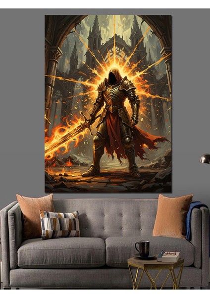 Kırmızı Zırhlı Savaşçı Dekoratif Kanvas - Mdf Ahşap Tablo