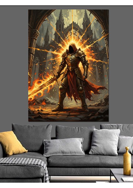 Kırmızı Zırhlı Savaşçı Dekoratif Kanvas - Mdf Ahşap Tablo fiyatları