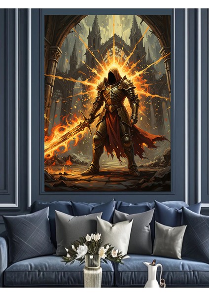 Kırmızı Zırhlı Savaşçı Dekoratif Kanvas - Mdf Ahşap Tablo modelleri