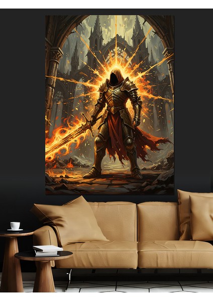 Kırmızı Zırhlı Savaşçı Dekoratif Kanvas - Mdf Ahşap Tablo indirimleri