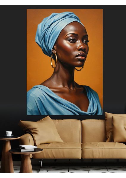 Mavi Afrikalı Kadın Dekoratif Kanvas - Mdf Ahşap Tablo